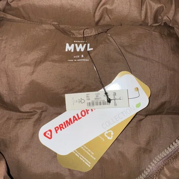 NWT Madewell NWL (Re)sourced Nylon Forage Brown Puffer Vest Women's Small S - Picture 5 of 7